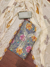Grey Handworked Viscose Unstitched Suit